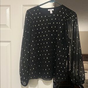 Nine West Black Sheer Blouse with White Dashes
